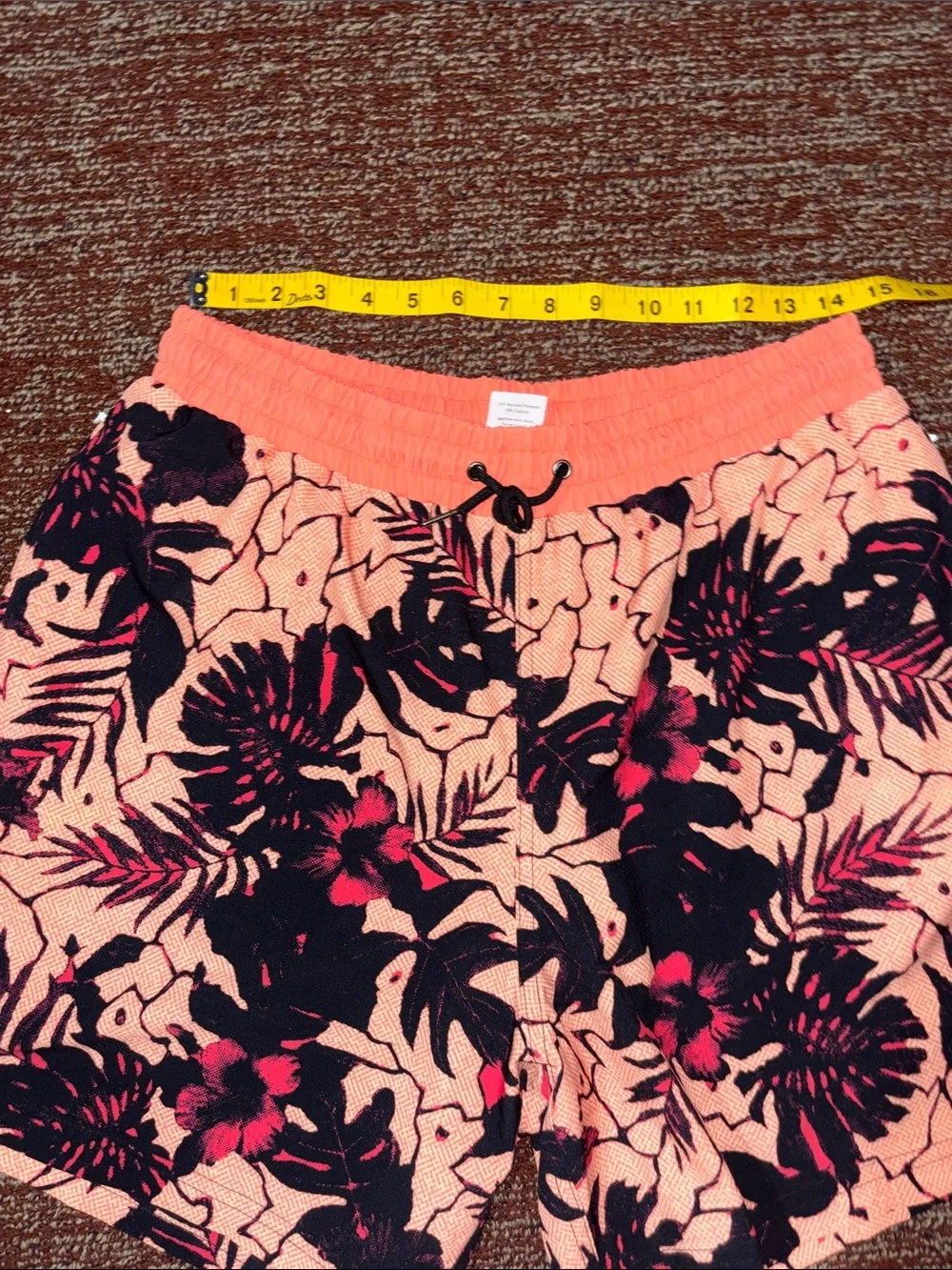 Slunks orange tropical print men’s lined shorts elastic waist beach volleyball
